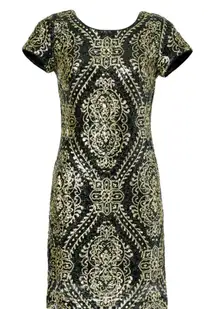 Slate and Willow gold black sequin beaded cocktail‎ party mini dress size 4 glam