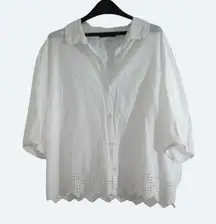 Suzy Shier white cotton top with eyelet hem size XXL