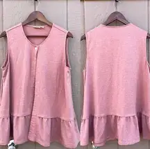 LOGO Lounge Womens Vest Peach Pink Ruffle Hem Cover Up Casual Pockets Size Large