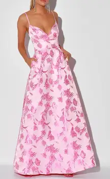 LULUS With Passion Pink Floral Print Jacquard Sleeveless Maxi Dress