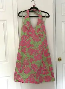 Y2K  Green & Pink Vacation Halter Dress