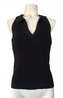 DKNY Jeans Black Fitted Sleeveless Knit Ribbed Top L