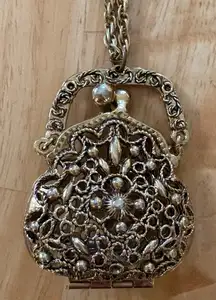 Vintage Gold Purse Long Chain Necklace