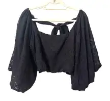 MUSTARD SEED Lace Balloon‎ Sleeve Cropped Blouse Sz Large