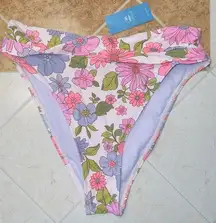 Cupshe NWT  Pink Floral Print High Waisted High Leg Cheeky Bikini Bottoms large