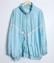 Vgt Roaman's 90s Retro Windbreaker Blue/Silver Grandma Core Cottage Core 80s Y2K