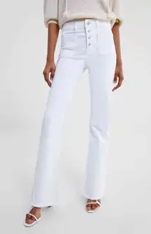 NEW Zara White High Waisted Flared Jeans Button Fly Frayed Hems Size 4