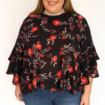 Gibson Red Flutter Sleeve Blouse with Ruffled Details (751)