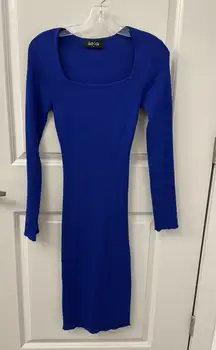 Blue Long Sleeve Ribbed Dress