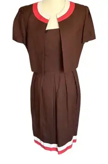 Jessica Howard Chocolate Brown 2-Piece Dress Set Size 8 Business Linen Blend