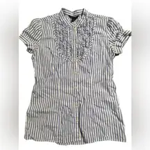 Tommy Hilfiger Ruffled Button-down Blouse White Blue Sz S