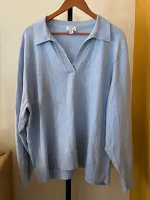 J. Crew Cashmere Blend Polo Sweater Preppy Collar V-Neck Light Blue Plus Size 3X