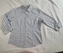 LL Bean Women's Size XS Blue Plaid Button-Up‎ Shirt 100% Cotton 3/4 Sleeve
