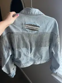 Rhinestone Fringe Denim Jacket