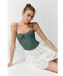 Urban Outfitters Modern Love Corset Slate Dark Green L Fairy Grunge Whimsy Lace