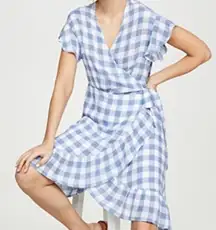 Rails Brigitte Gingham Ruffle Dress Size Small Blue White Checkered Wrap