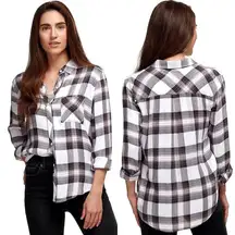 Rails  Hunter White/Grey/Peach Shirt - Women's Button Down Plaid Size Medium