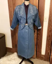 Vintage PADO Denim Skirt Suit Set