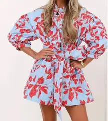 Blue & red mini dress