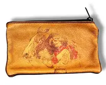 Vintage Western Leather Painted Cosmetic Bag  Annie Oakley Buttery Soft! A-7