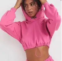 For Love & Lemons Ellie Cropped Sweatshirt Pink Hooded Size XS