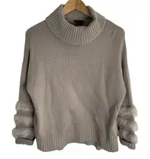 Cliché Cozy Beige Turtleneck Sweater  Sleeves faux Fur Size XS cabin core chic