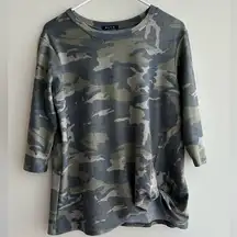 Camo Print Top, Women’s Twist Front Short Sleeve Shirt, Size Small