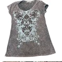 Liberation szS distressed tie dye embellished SS T difficult color to photo GUC