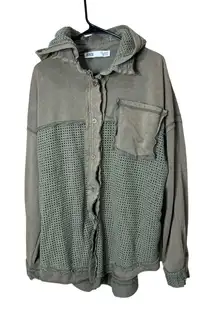 BKE Olive Green Mesh Hooded Button Up Shirt Jacket X Large