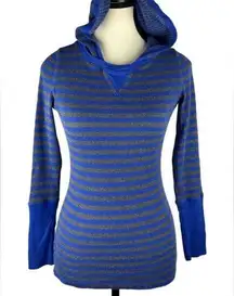 Calvin Klein performance hooded striped royal blue & grey sweater sz S cotton bl