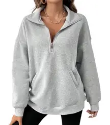 Half-Zipper Drop Shoulder Sweatshirt in Gray, Size M​