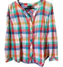 Talbots Womens Multicolor Crinkle Button Down Top sz Small Petite