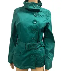 Last Kiss Green Cotton Button Up Double Breasted Belted Lightweight Jacket L