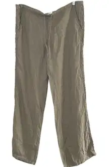 London Jean Linen Lace Trim Wide Leg Pants Women's Size 12 Beige boho resort