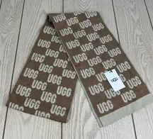 UGG Women's Checked Graphic Logo Scarf OS Chestnut Multi $88