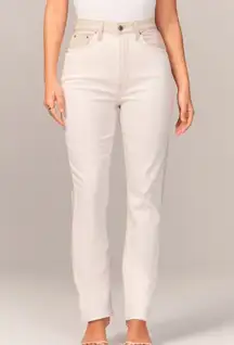 Abercrombie and Fitch Cream and Leather 90s Straight Leg Pants size 23 000