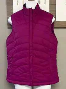 Land’s End Women’s Fuchsia Black Sleeveless Full Zip Puffer Nylon Vest-Small 6-8