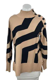 River Island Tan Black Colorblock Knit Long Sleeve Turtleneck Sweater Top Size S