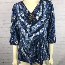 Susan Graver Blue White Top Jewels EUC Size Small