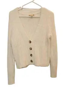 It's Our Time White V-Neck Cozy Faux Fur Button Front Cardigan Sweater Size XL