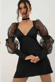 For Love And Lemons Dress XS Black Whimsygoth Organza Puff Sleeve Vampire Chic