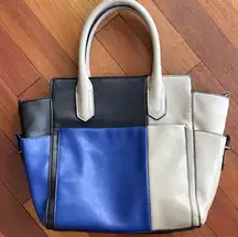 Reed Blue Gray Black Colorblock Purse Leather Spring Y2K Handbag 14x10 Office