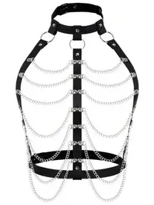 Women Leather & Metal Chain Body Harness