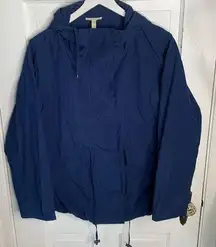 Eileen Fisher  Hooded Blue Anorak Button-down Jacket Coat W-604 Sz Large