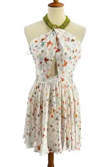 My Beachy Side Mini Dress Butterfly Halter Cutout Front Beaded Neck White M New