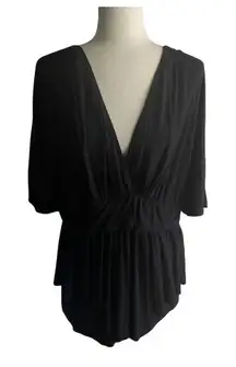 NWOT-KIYONNA-BLACK BLOUSE WITH FLUTTER SLEEVES-SIZE 2X Gorgeous black top with flutter sleeves and a fitted waist for a flattering look, flowy bottom, 95% rayon and 5% spandex, excellent condition  Measurements: Bust: armpit to armpit 24-28 inches  Length: shoulder seam to bottom 30 inches 