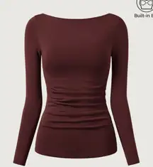 NWT OGL Sz XS Boatneck Tucks Brami Top in Ruby Red Ruched Built-in Shelf Bra