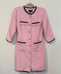 Alexia Admor Kairo Pink Tweed Mini Dress with Pearl Buttons- Size 6