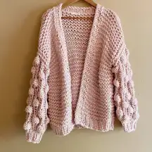 Pink Knit Bubble Sleeve Cardigan