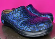 Alegria Kayla Blue Valentine Rose Patterned Leather Slip-On Clog Sz 37